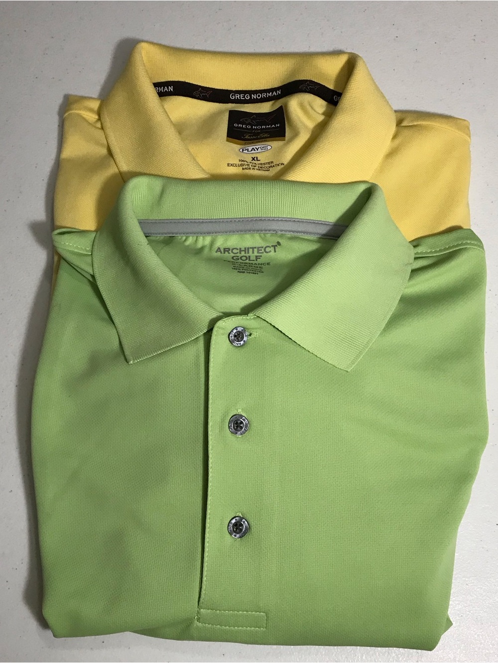Architect Men's Golf  Greg Norman Polo Shirt Lot of 2 Yellow and Green Size XL